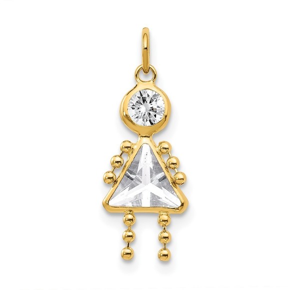 Million Charms 10k Yellow Gold April Girl Birthday Month CZ Stone Charm